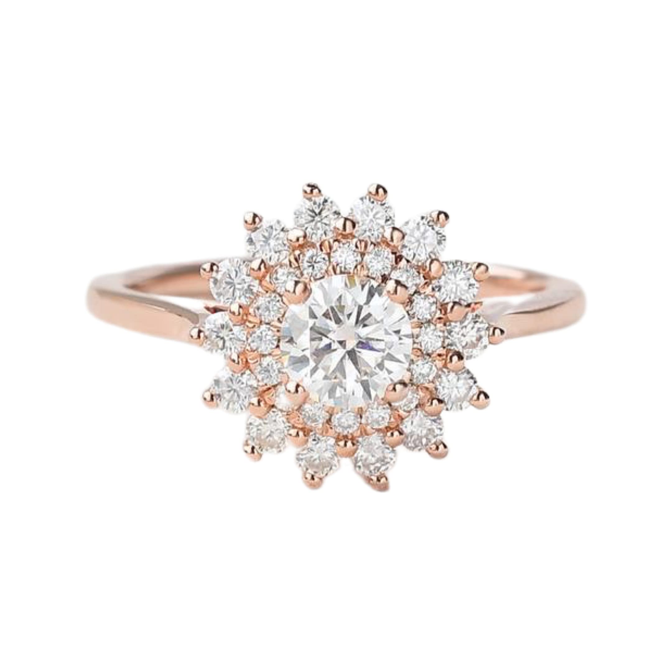 Double Halo Moissanite Engagement Ring for Women - Round Cut Cluster Wedding Band, Anniversary Gift in Rose Gold (Size 10) - Perfect for Proposals, Bridal Jewelry & Special Occasions