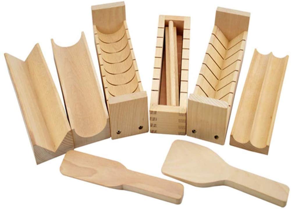 XD Designs Sushi Mold Kit - Natural Beech Wood Sushi Making Set with Shape Molds & Spatula - DIY Japanese Snacks Utensil for Home Cooking & Party Food Prep