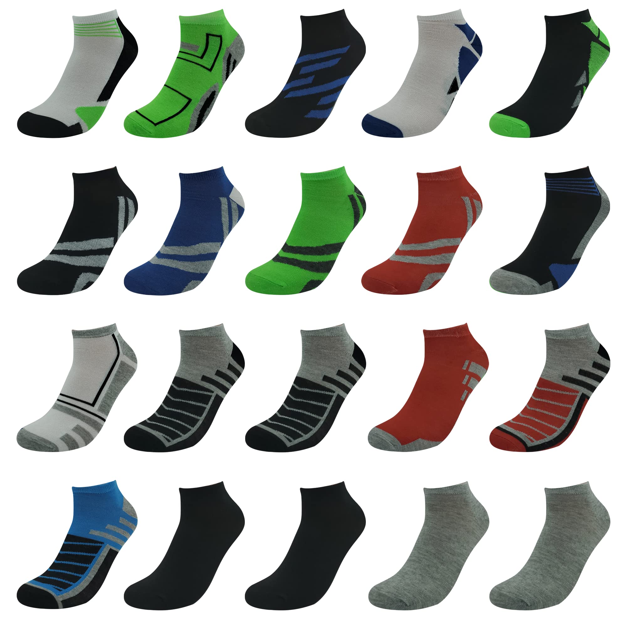 BRIGHT STAR Men’s Low-Cut Ankle Socks 20 Pairs - Breathable Polyester Athletic Socks with Drawstring Closure for Running, Gym & Casual Wear