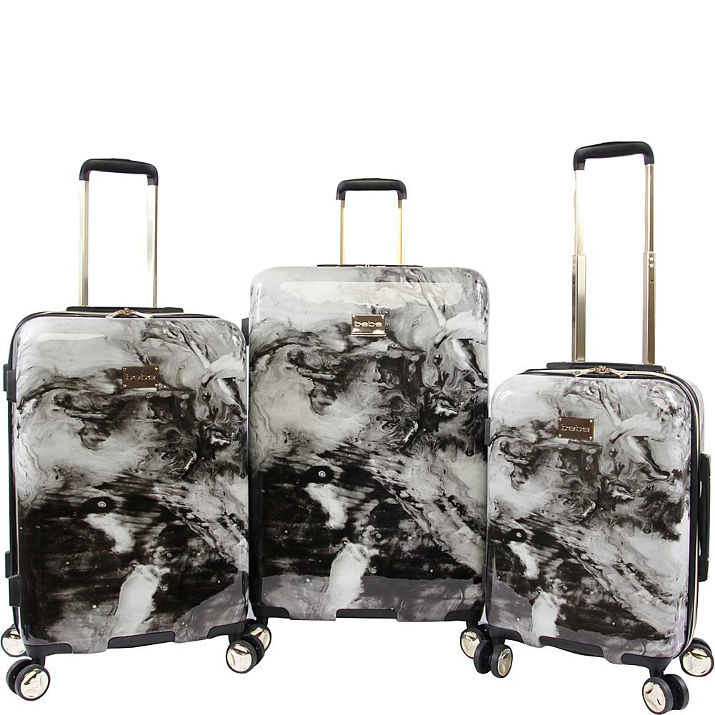 BEBE Luggage Teresa 3-Piece Spinner Suitcase Set - Black Marble Design, Lightweight Expandable Hardshell Luggage with 360° Wheels for Travel, Business Trips & Family Vacations