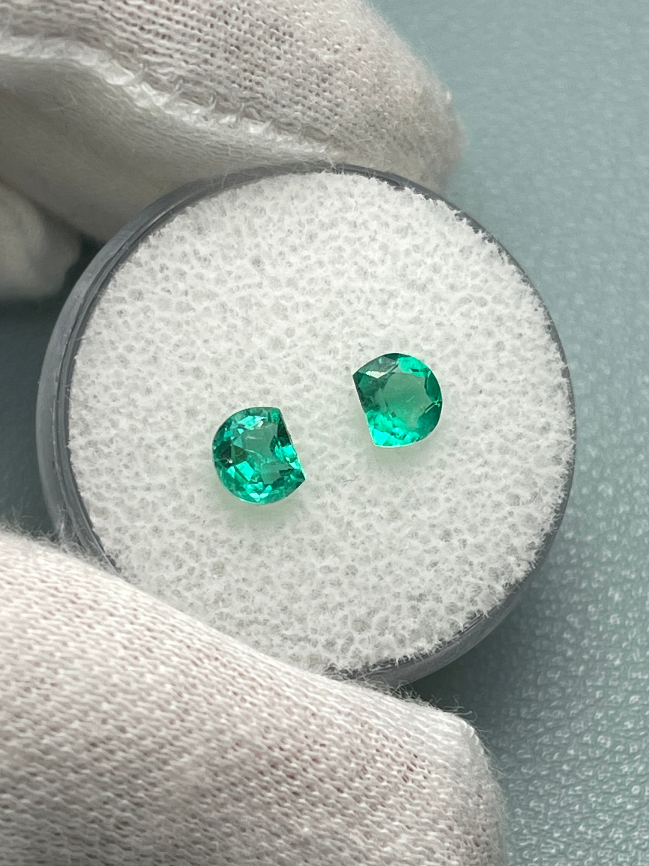 0.80tcw 5x4mm Matching Pair Natural Green Colombian Loose Emerald Half Moon Cut Gemstones for Jewelry Making & Engagement Rings