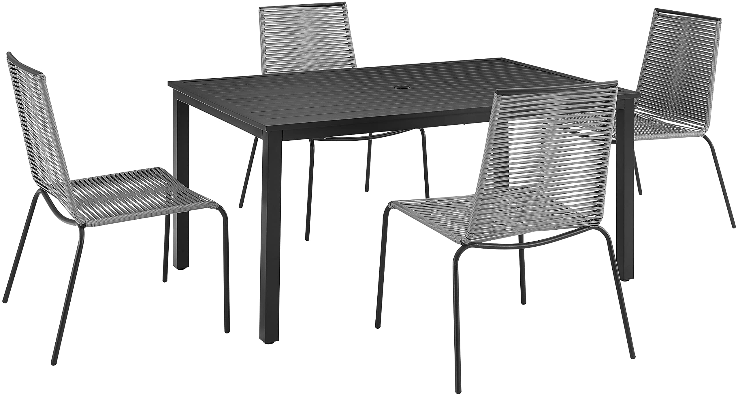 Crosley Fenton 5-Piece Outdoor Wicker Dining Set - Patio Table & 4 Chairs with Gray Cushions, Matte Black - Perfect for Backyard, Deck, Garden & Outdoor Entertaining