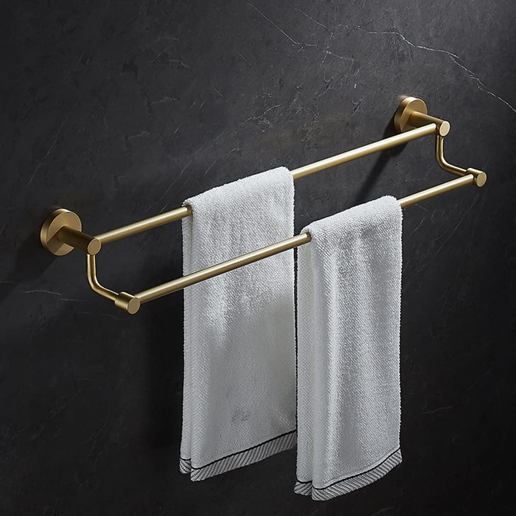 Luxury Brushed Brass Towel Rail - Single & Double Rod Bathroom Towel Rack - Wall Mounted Storage for Bath & Spa - Perfect for Modern Homes & Hotels (40cm Double Pole)