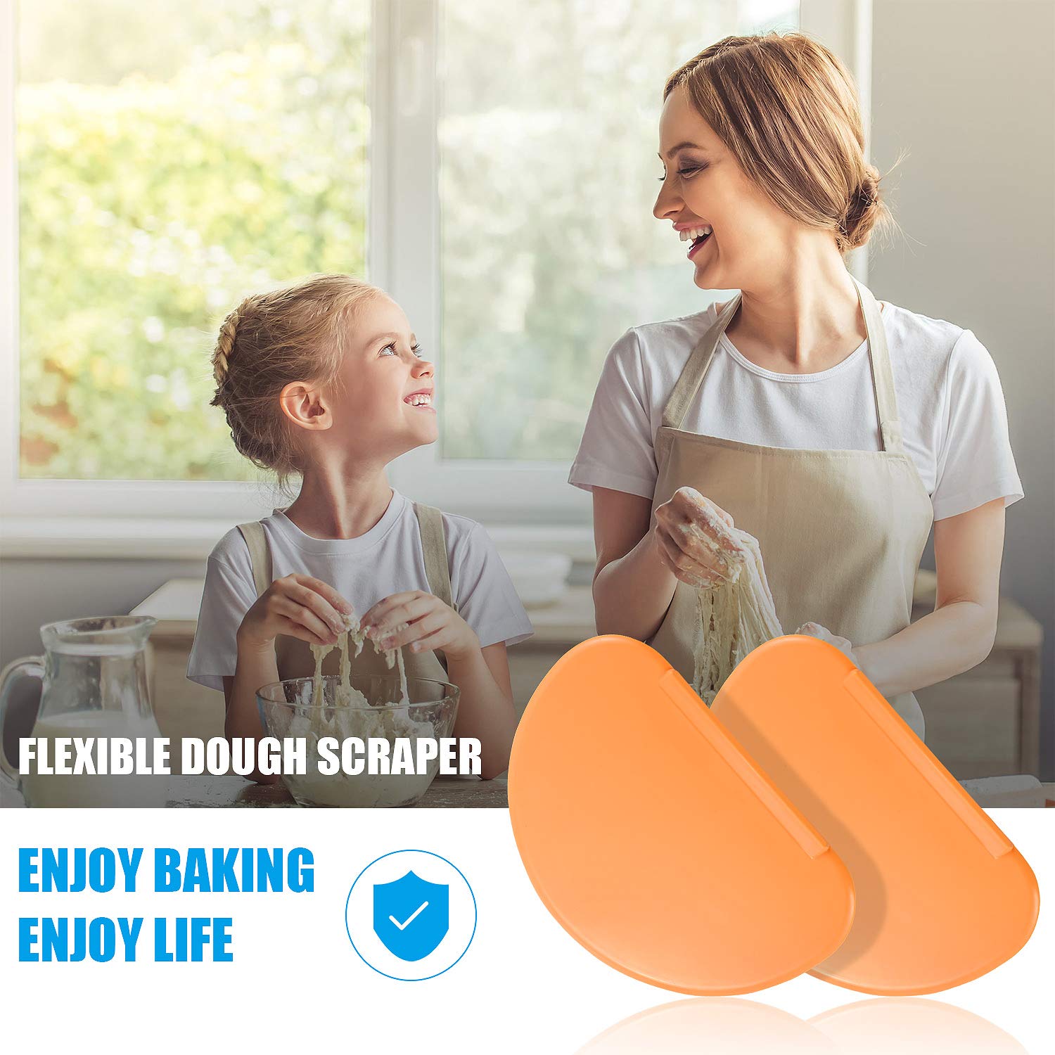 2-Pack Flexible Silicone Dough Scraper & Bowl Spatula - Multi-Purpose Curved Pastry Tool with Flat Edge for Baking, Cake Decorating, Bread Making & Fondant Work - Perfect for Kitchen, Bakery & Home Baking Projects