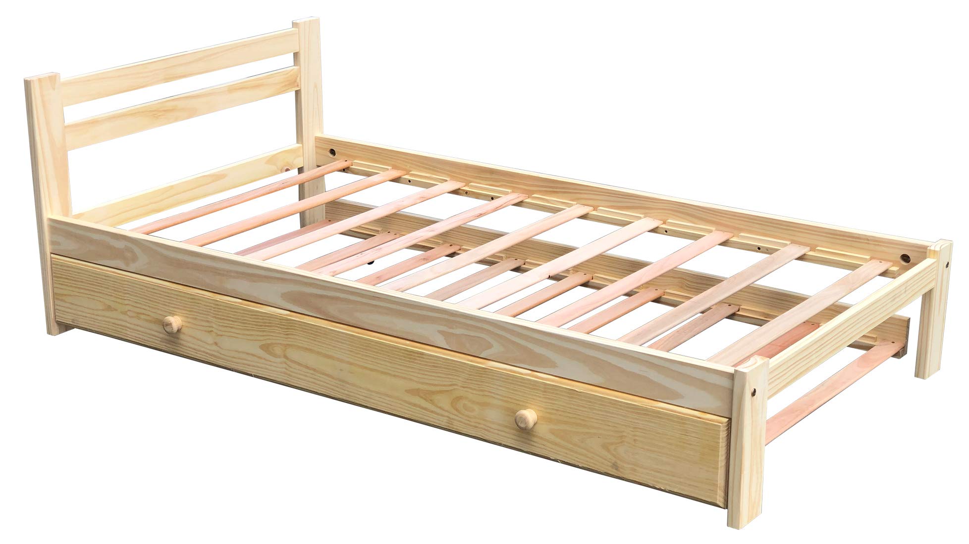 Solid Pine Wood Twin Trundle Bed Frame with Slats Support - Unfinished Wooden Bed for Kids & Guest Rooms - Space-Saving Wheeled Trundle Design for Small Bedrooms & Vacation Homes