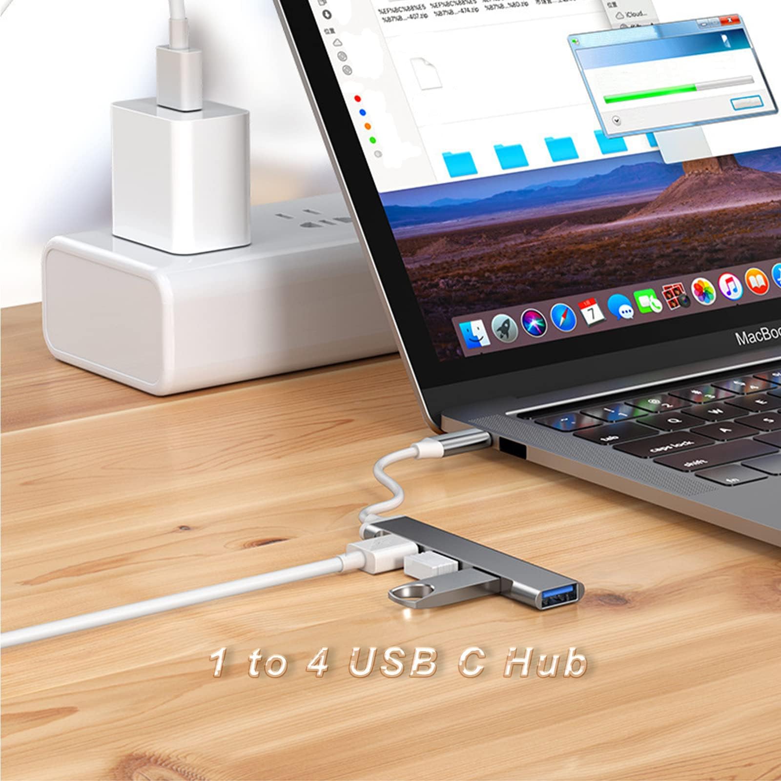 4-in-1 USB C Hub Adapter with 4 Ports - USB 3.0 Splitter & Expander for MacBook Pro/Air, Windows Laptops, Chromebook (Space Gray) - Perfect for Office Work, Travel & Multi-Device Charging