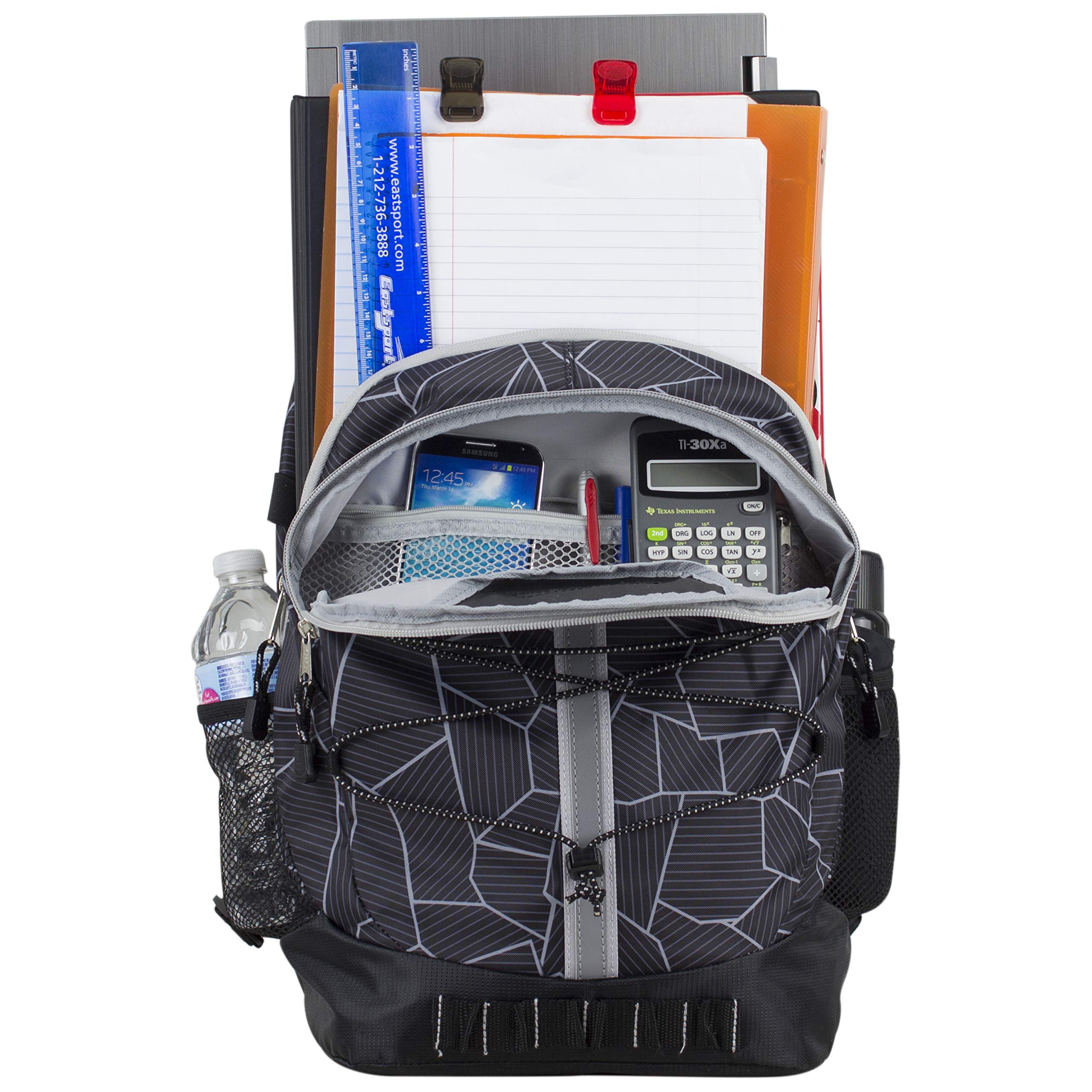 FUEL Terra Sport Hiking Backpack for Women & Men - 18 Inch Travel, College, Gym & Work Backpack with Laptop Sleeve & Bungee Straps - Black Geometric Design - Perfect for Outdoor Adventures, Commuting & Daily Use
