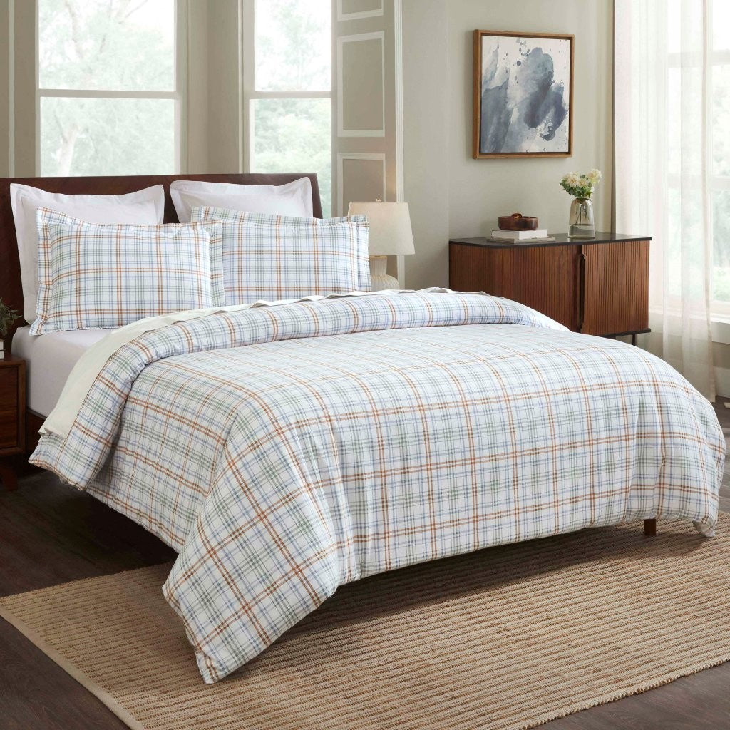 Soft Plaid Flannel Cotton Duvet Cover Set - Classic Farmhouse Style for Cozy Bedroom Decor | Perfect for Winter, Guest Rooms & Rustic Home Styling