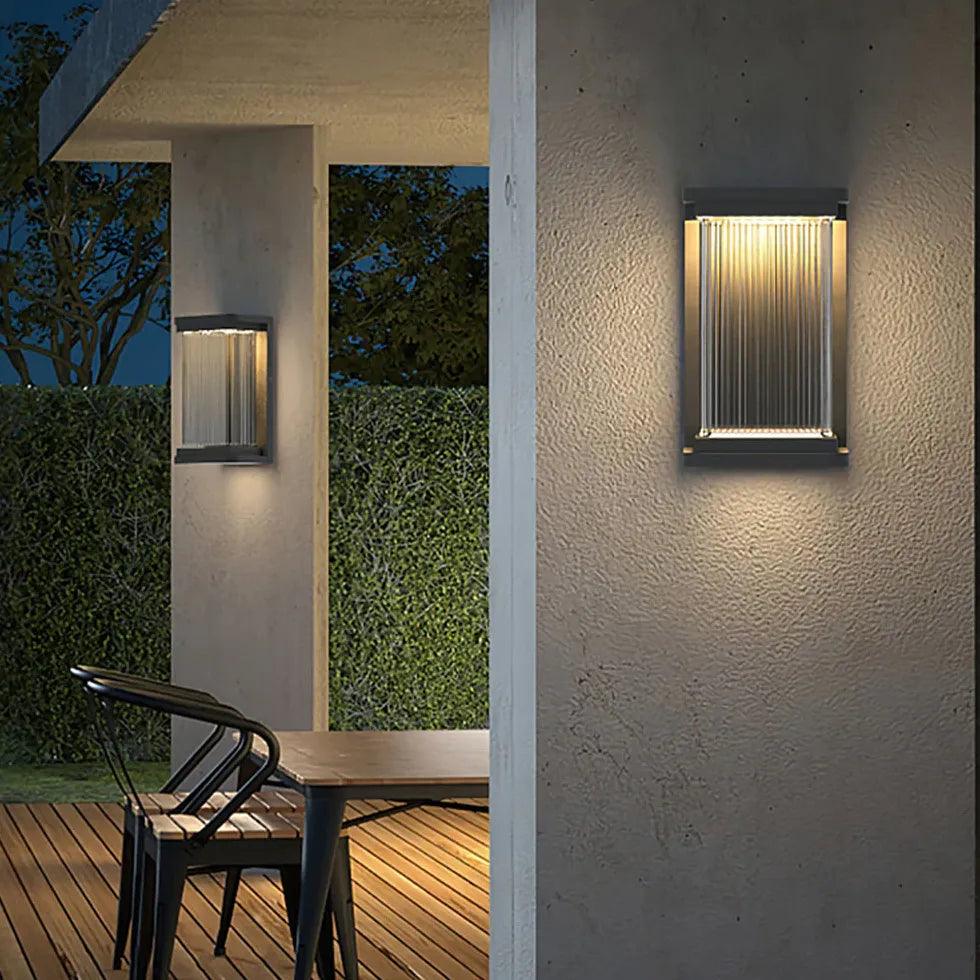 Modern Ribbed Glass Outdoor Wall Lights - Waterproof Minimalist Sconce for Porch, Patio, and Garden Lighting - Perfect for Exterior Entryway, Backyard, and Pathway Illumination
