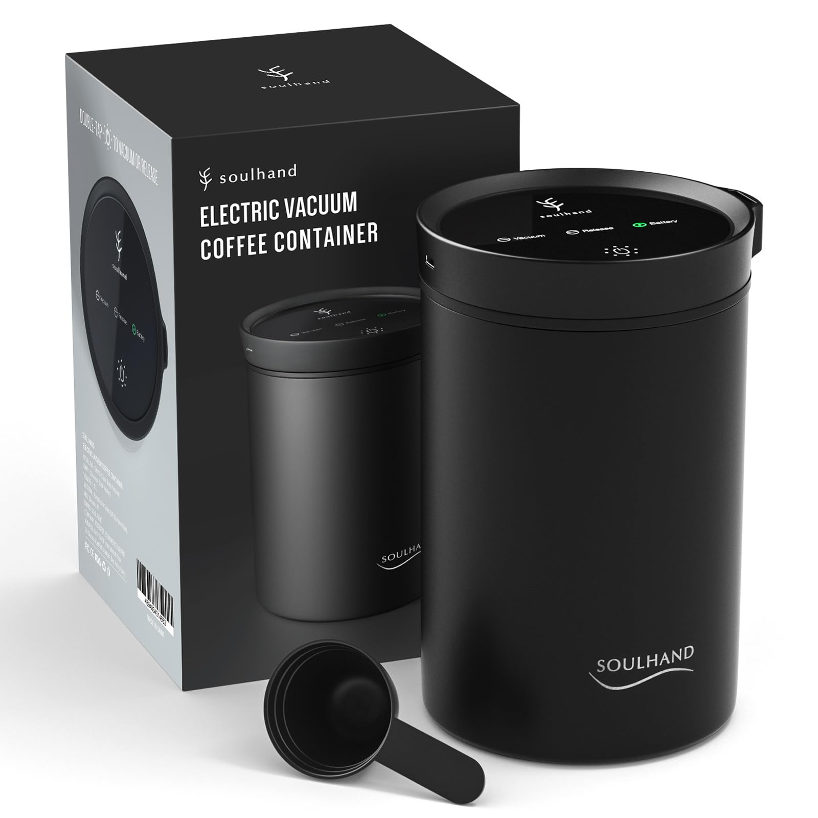 SOUL HAND 1.6L Automatic Vacuum Coffee Canister - Airtight Stainless Steel Coffee Storage Container for Beans & Grounds | Perfect for Kitchen Countertop & Coffee Station Organization