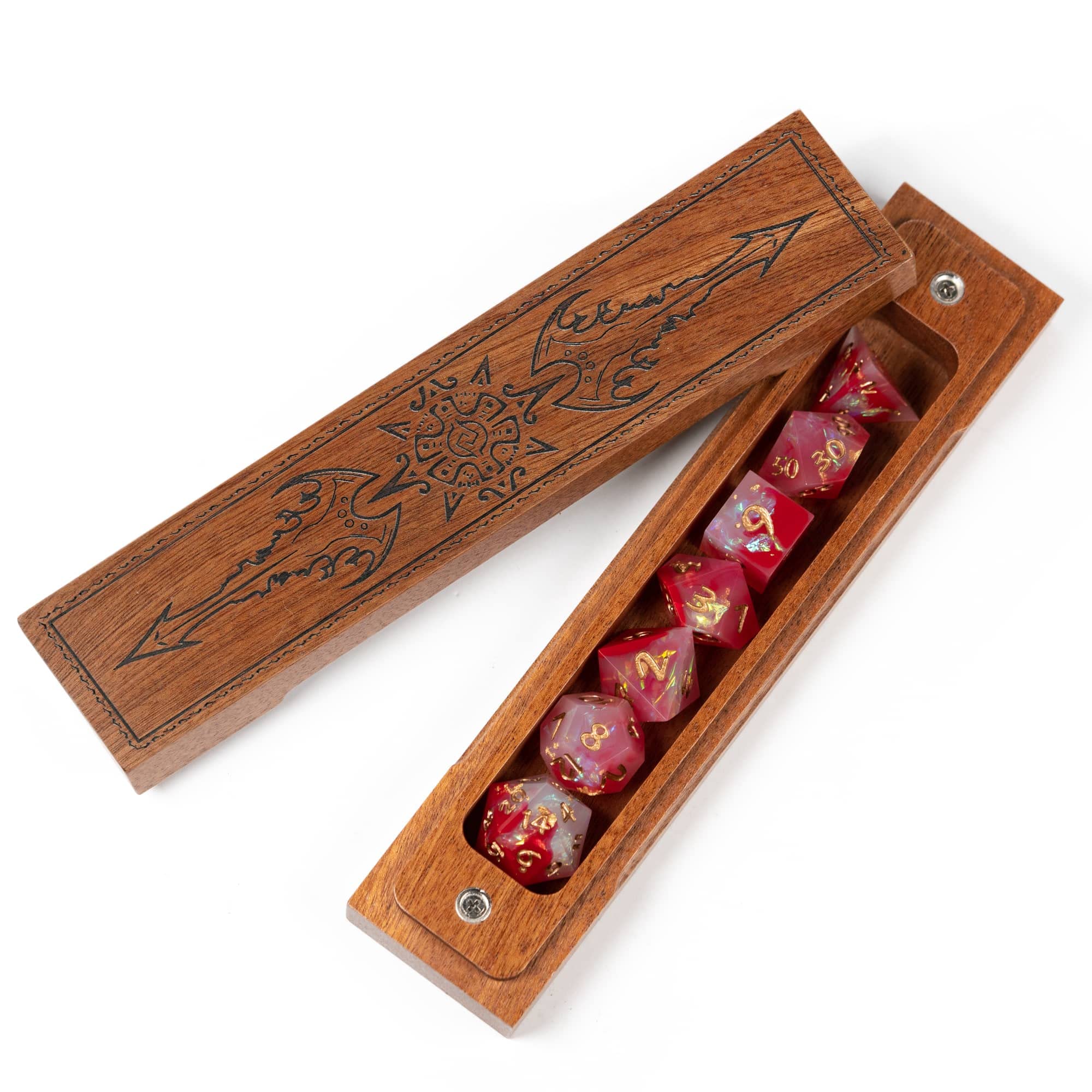 Acacia Wood DND Dice Box with Magnetic Lid & Felt Lining - Premium Dice Holder Case for D&D, Pathfinder & Tabletop RPG Games - Perfect for Game Nights, Travel & Storage (Sword of Damocles-Black)