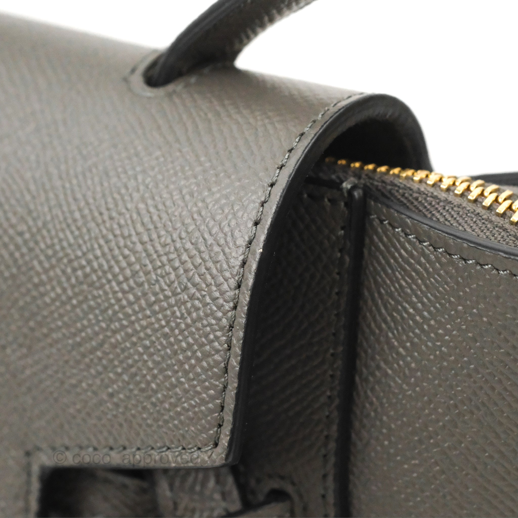 Celine Nano Belt Bag in Grey Grained Calfskin with Gold Hardware - Perfect for Everyday Use, Work & Travel