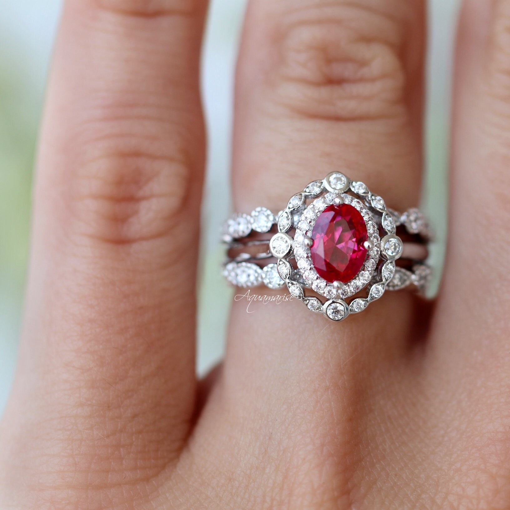 Valentina Ruby Ring Sterling Silver - Elegant Handmade Jewelry for Women, Perfect Gift for Valentine's Day, Anniversary & Special Occasions
