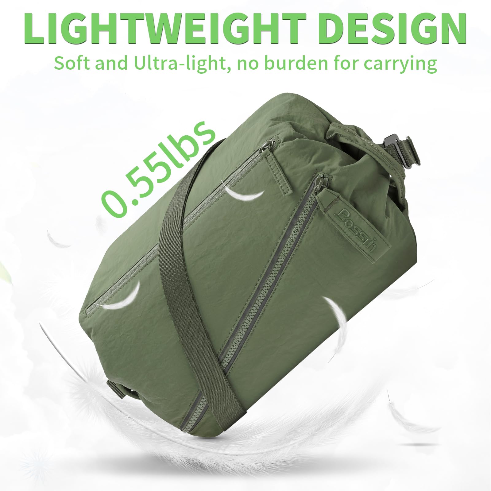 BOSSTIN Small Gym Duffle Bag for Women & Men - Lightweight Crossbody Workout Bag for Fitness, Travel & Sports - Compact 3-in-1 Sports Bag (Army Green) - Perfect for Gym, Workouts, Yoga & Weekend Getaways
