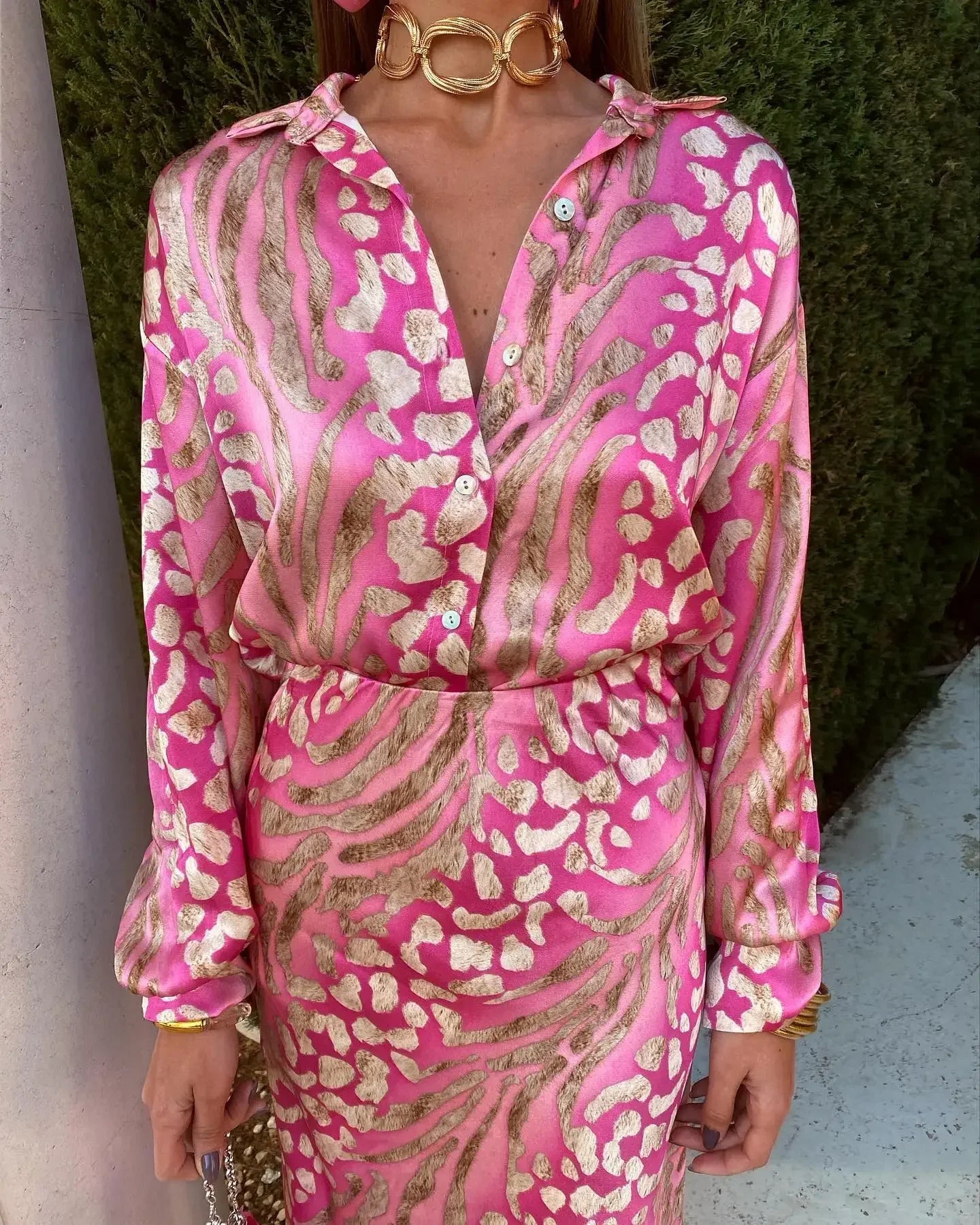 Stylish Women's Printed Shirt & High Waist Skirt 2-Piece Set - Summer Fashion Outfit with Lapel Sleeves for Casual Wear, Office, and Street Style
