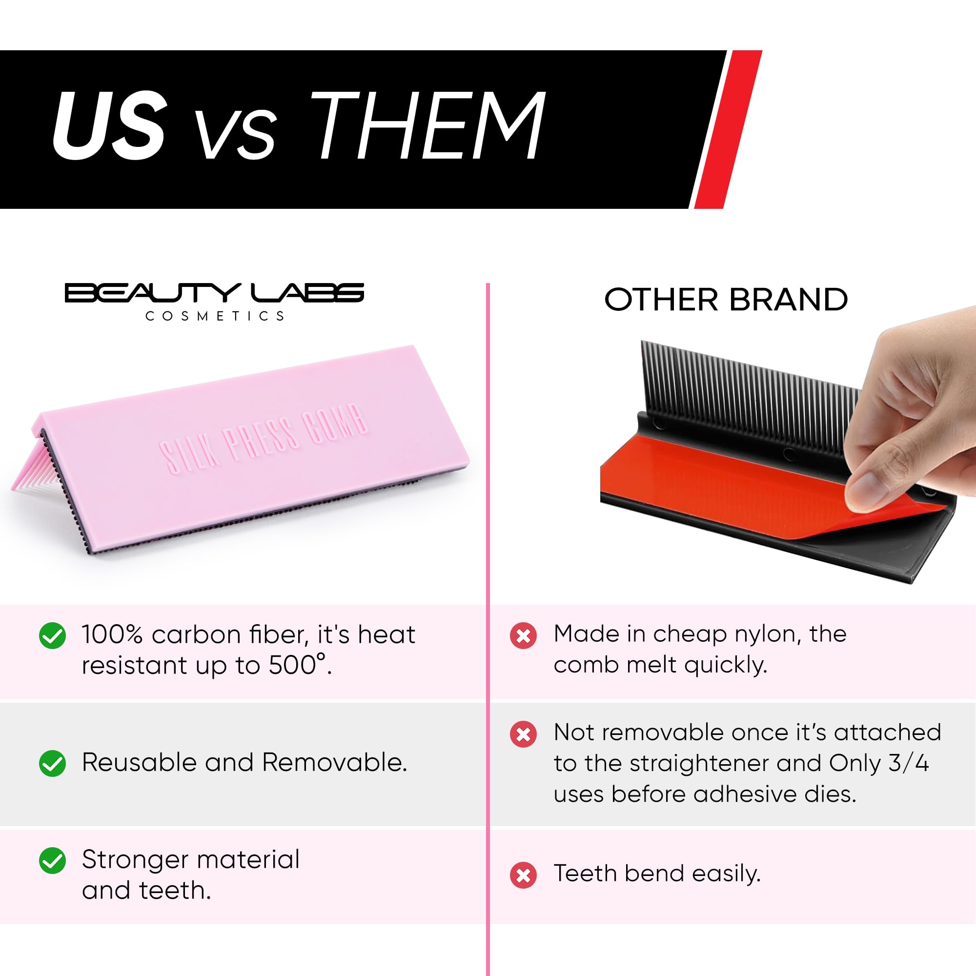 Professional Silk Press Comb - Heat-Resistant Detachable Attachment for Smooth, Straight Hair Styling (Pink) | Perfect for Home Salon & Professional Flat Iron Results