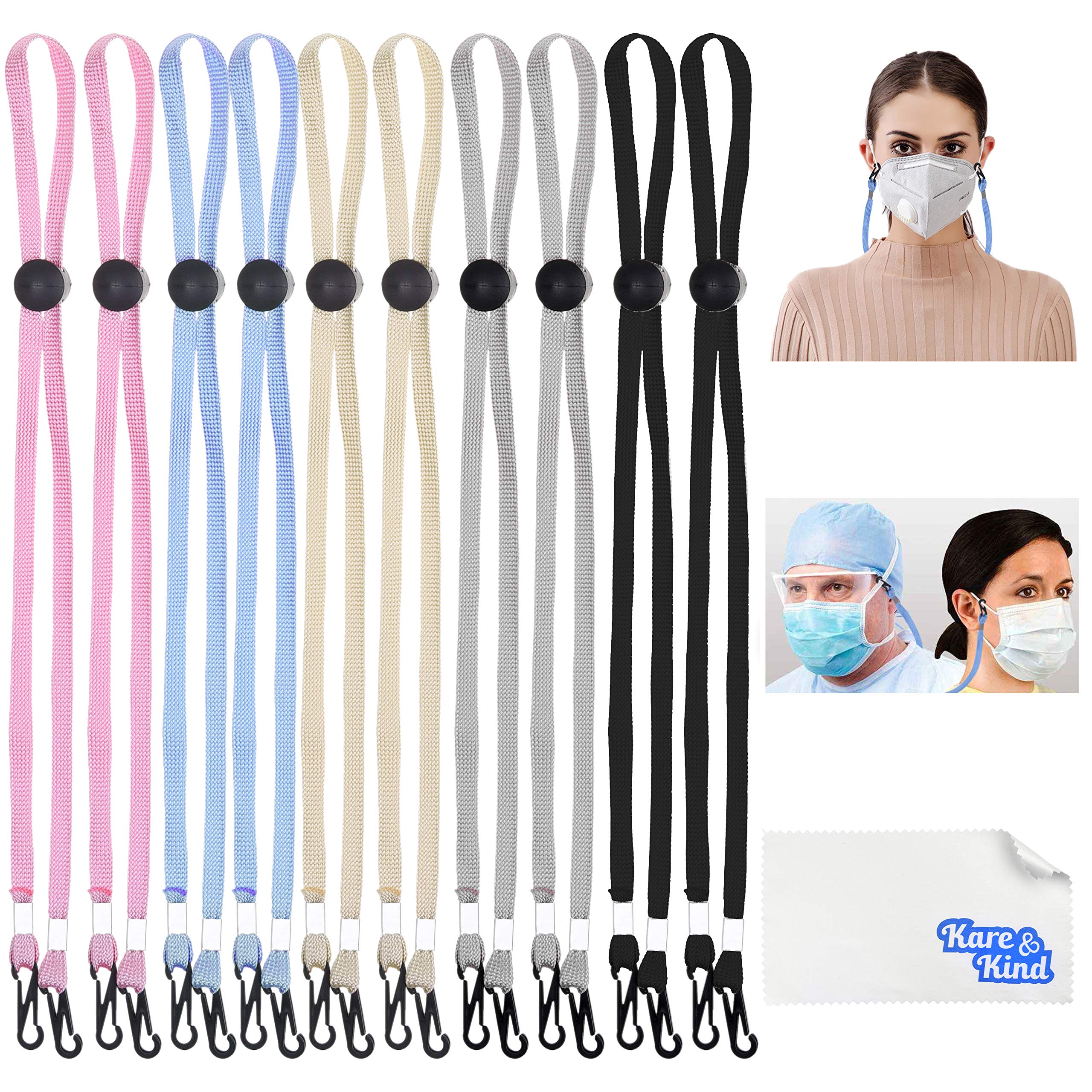 Kare & Kind 10X Face Mask Lanyards - Adjustable Straps for All Ages - Comfortable & Skin Friendly - Perfect for Work & Travel