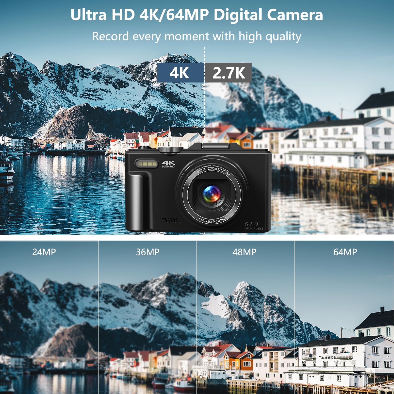 4K Digital Camera for Photography & Vlogging - 18X Zoom Retro Camera with 3