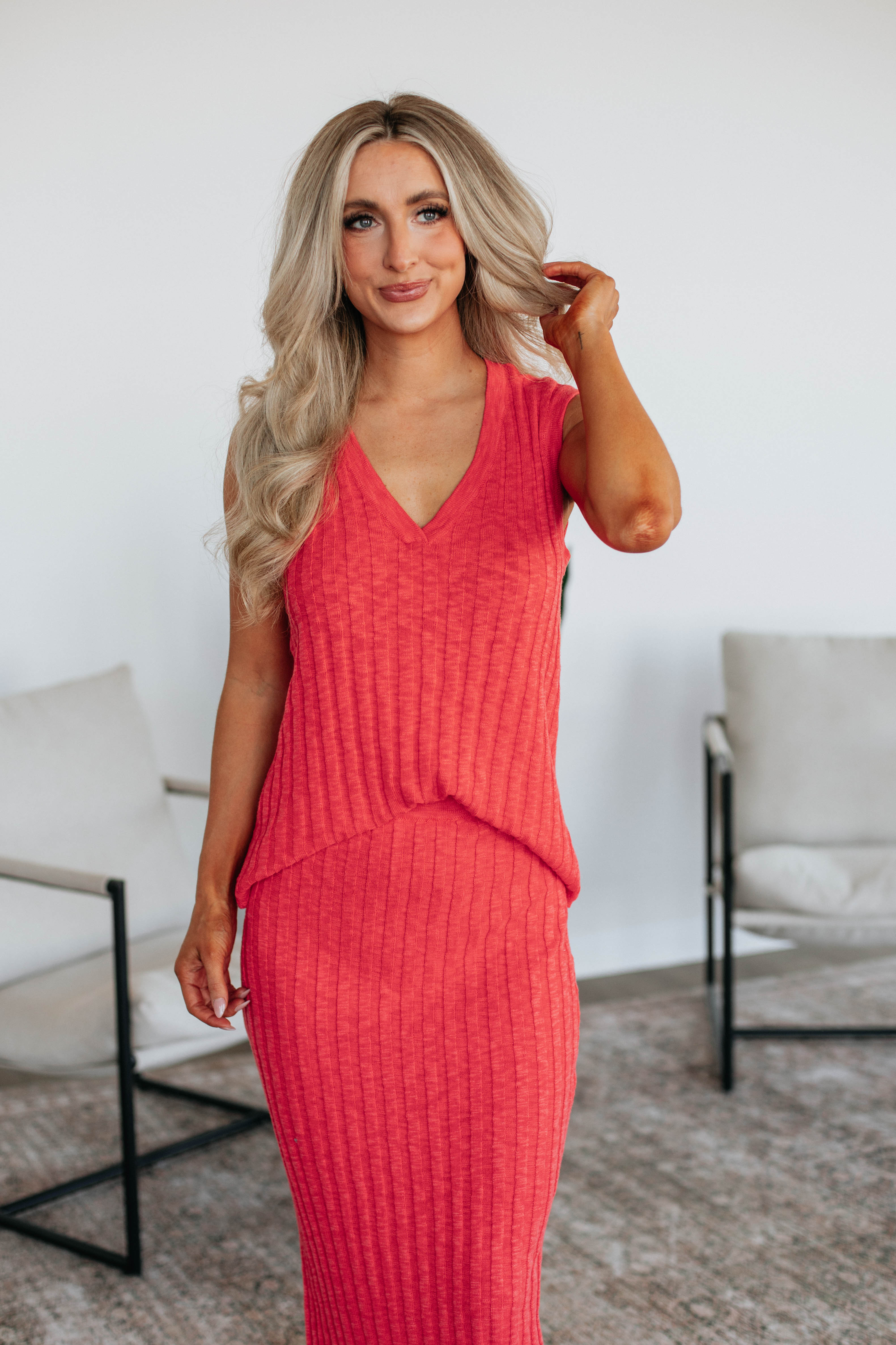 Andri Knit Top Women's Deep Coral Long Sleeve Casual Shirt - Perfect for Fall Layering & Office Wear