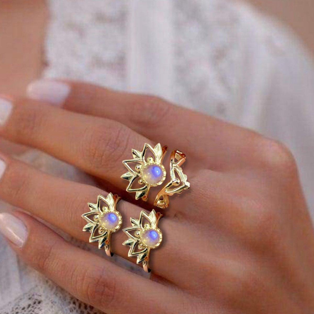 Boho Inflorescence Gold Moonstone Ring for Women - Elegant Handmade Jewelry for Everyday Wear & Special Occasions