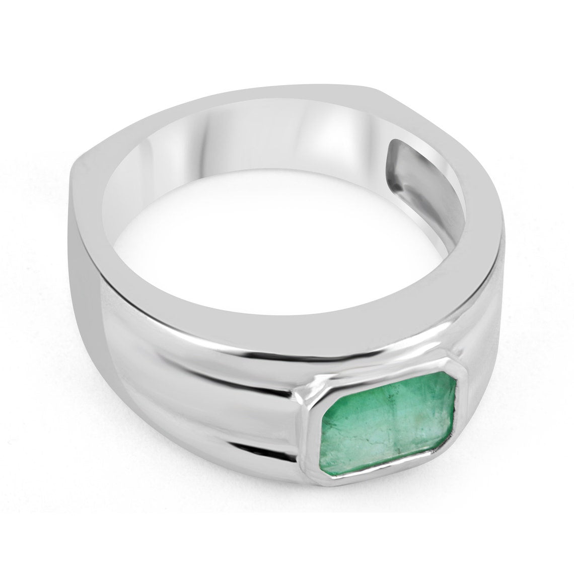 2.0 Carat 925 Sterling Silver Natural Emerald Cut Solitaire Men's Ring - Bezel Set for Durability | Perfect for Weddings, Engagements & Special Occasions