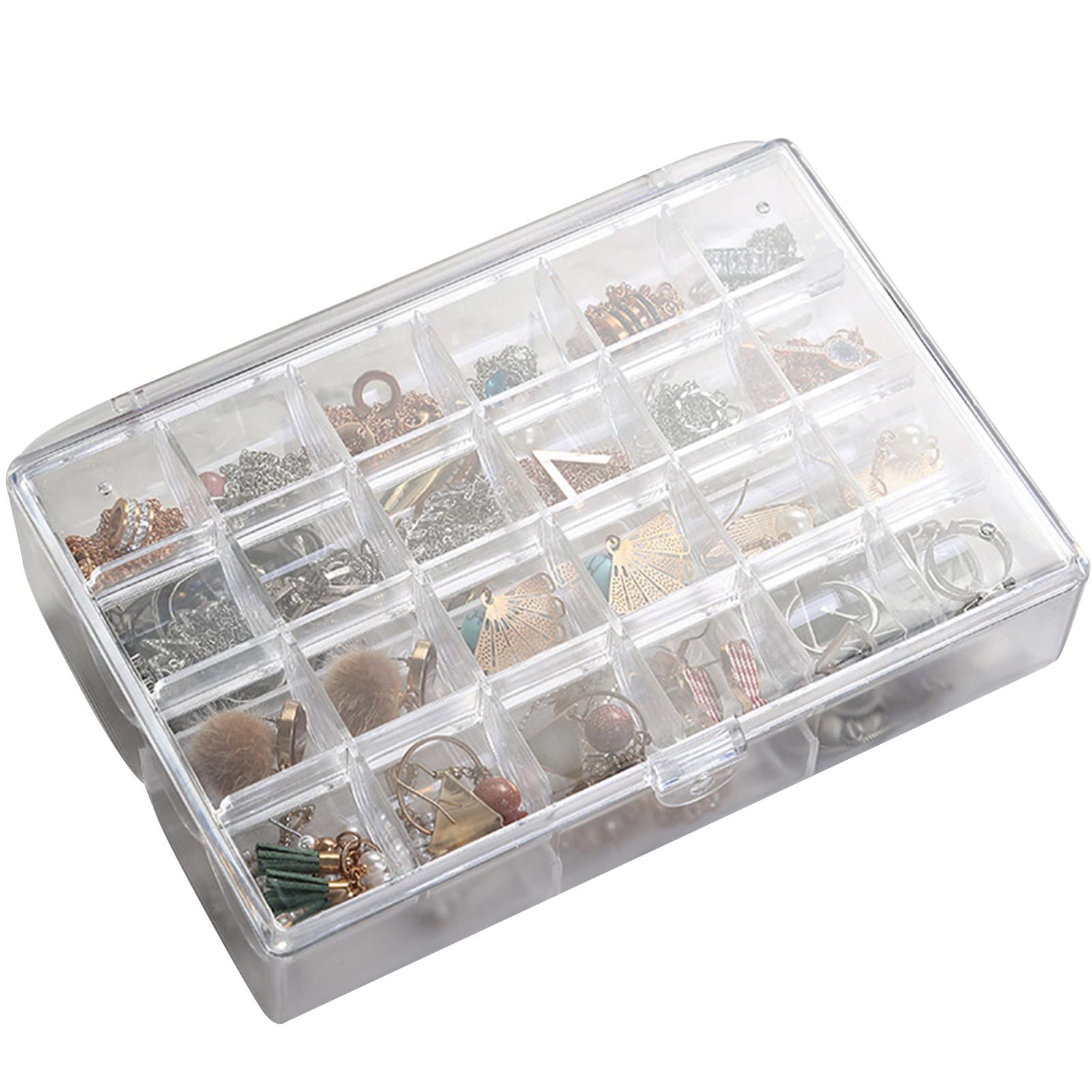 NUZYZ Large Clear Jewelry Organizer Box with Lid - Multi-Compartment PS Plastic Earring & Jewelry Storage Case for Necklaces, Rings, Bracelets - Perfect for Home, Travel & Gift Giving