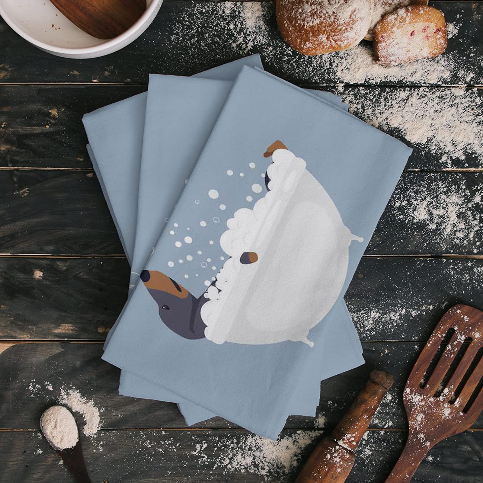 Premium Absorbent Dish Towels for Kitchen - Cute Dachshund Cartoon Design with Hanging Loop, 18x28 Inch Microfiber Cleaning Cloths for Drying Dishes, Wiping Countertops & Bathroom Use