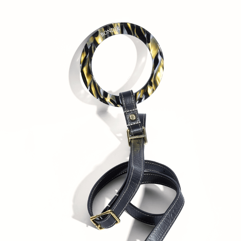 Premium Obsidian Black Leather Dog Leash - Heavy Duty, Adjustable, Reflective Stitching - Perfect for Walking, Training & Outdoor Adventures with Your Pet