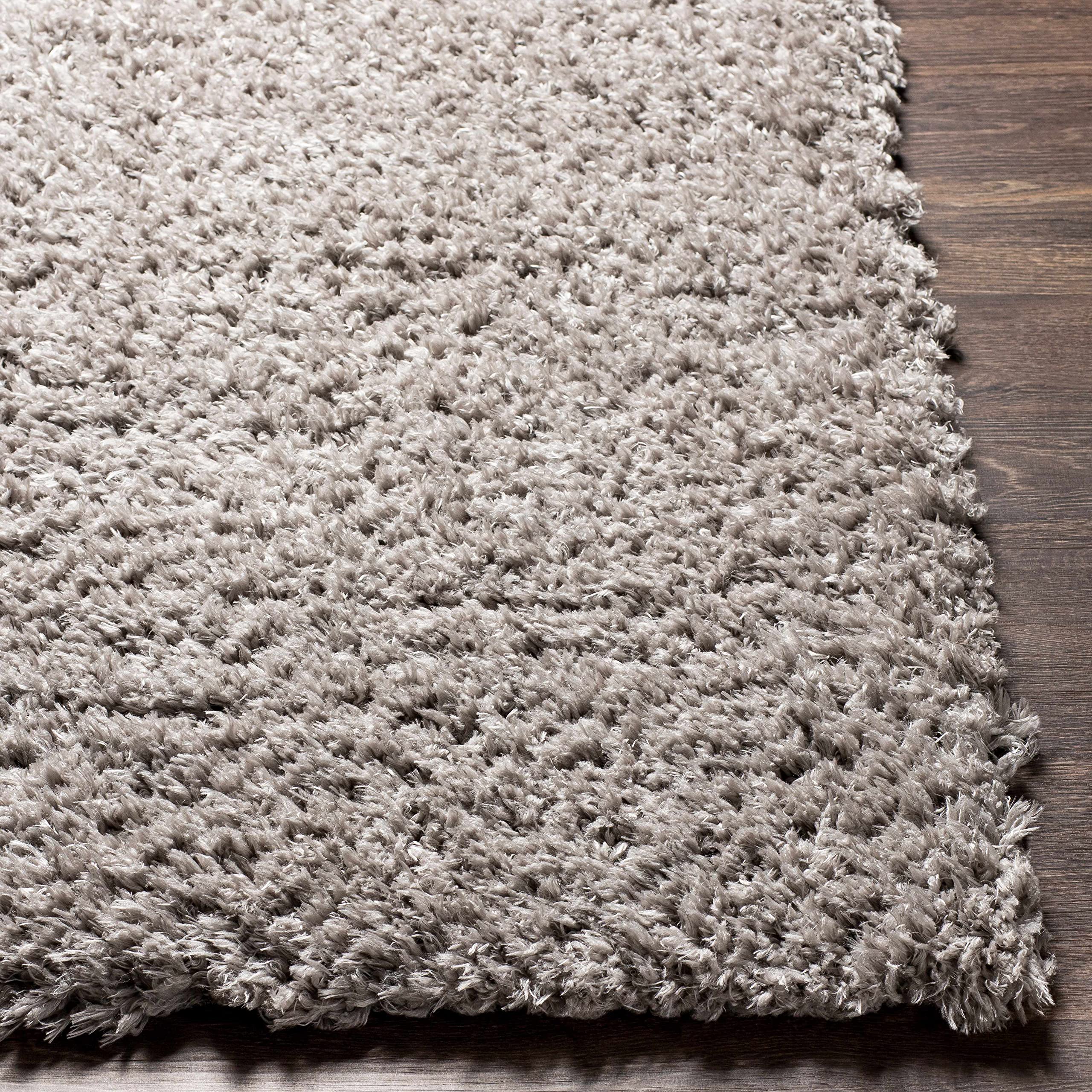 Premium Shaggy Area Rug for Living Room & Bedroom - Soft High Plush Pile Solid Gray Carpet - 6'7