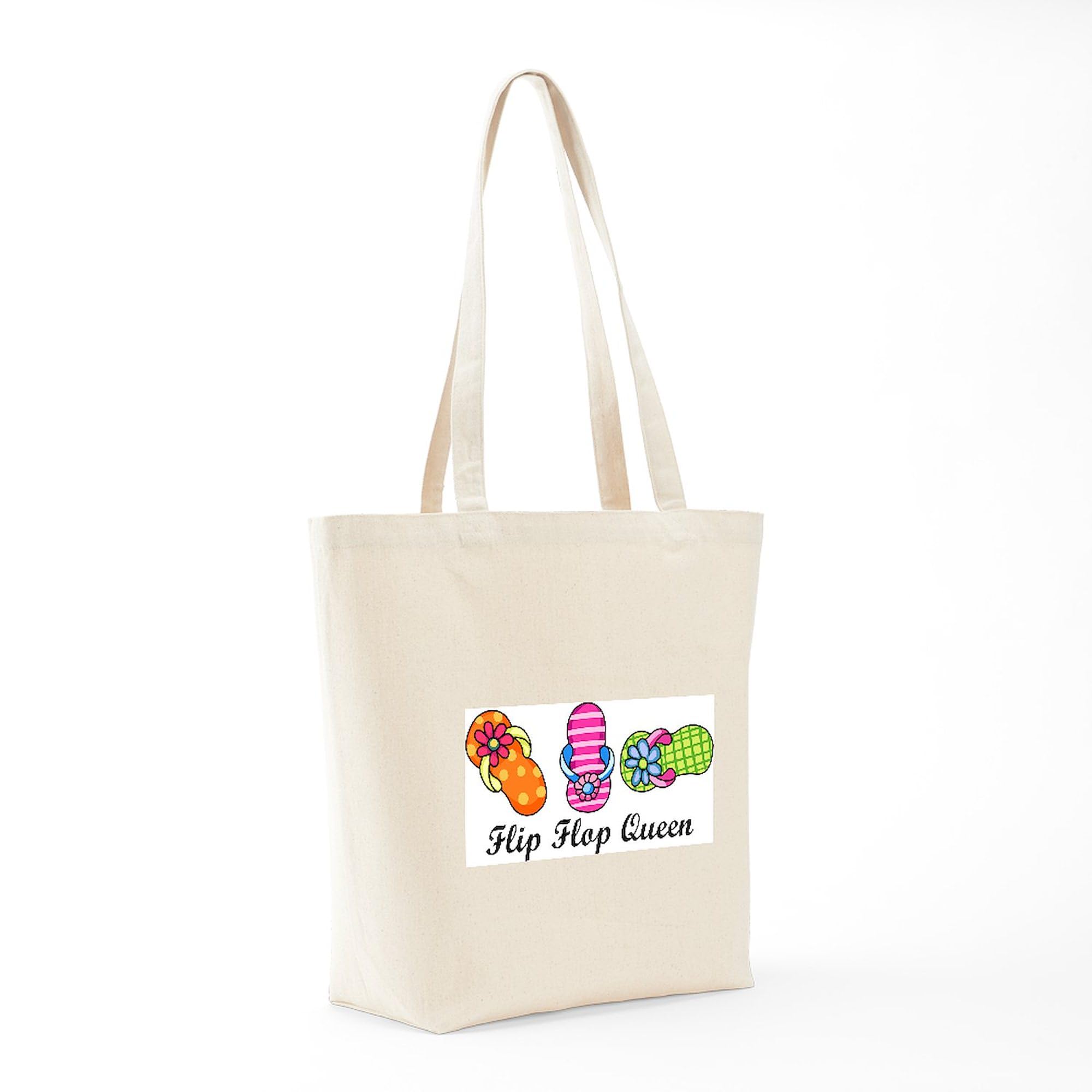 Flip Flop Queen Tote Bag - Natural Canvas Reusable Shopping Bag for Women | Beach, Grocery & Everyday Use | Eco-Friendly Cotton Tote