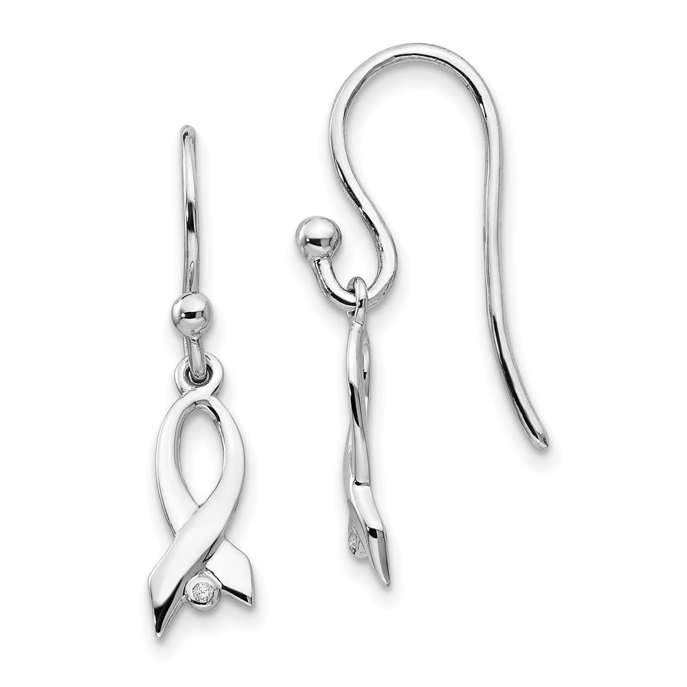 925 Sterling Silver Diamond Ribbon Dangle Earrings for Women - 1.2 Inch Length, 0.16 Inch Width - Elegant Party Jewelry & Gift for Valentine's Day, Anniversary, Wedding, Prom