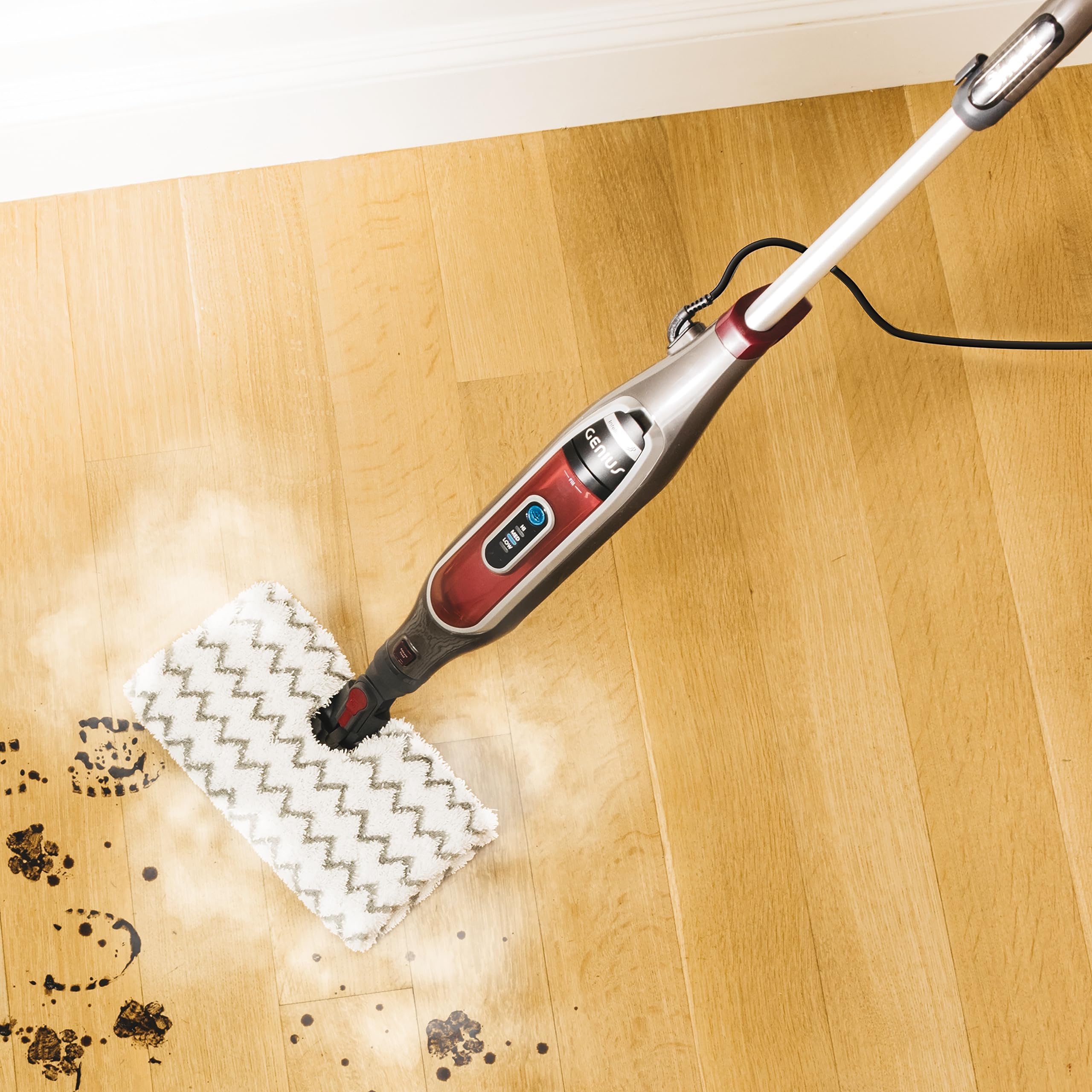 Shark S5003D Genius Hard Floor Steam Mop - 3D Cleaning System, Corded, Burgundy/Gray - Perfect for Tile, Laminate & Hardwood Floors - Quick Drying & Sanitizing for Homes with Pets & Kids