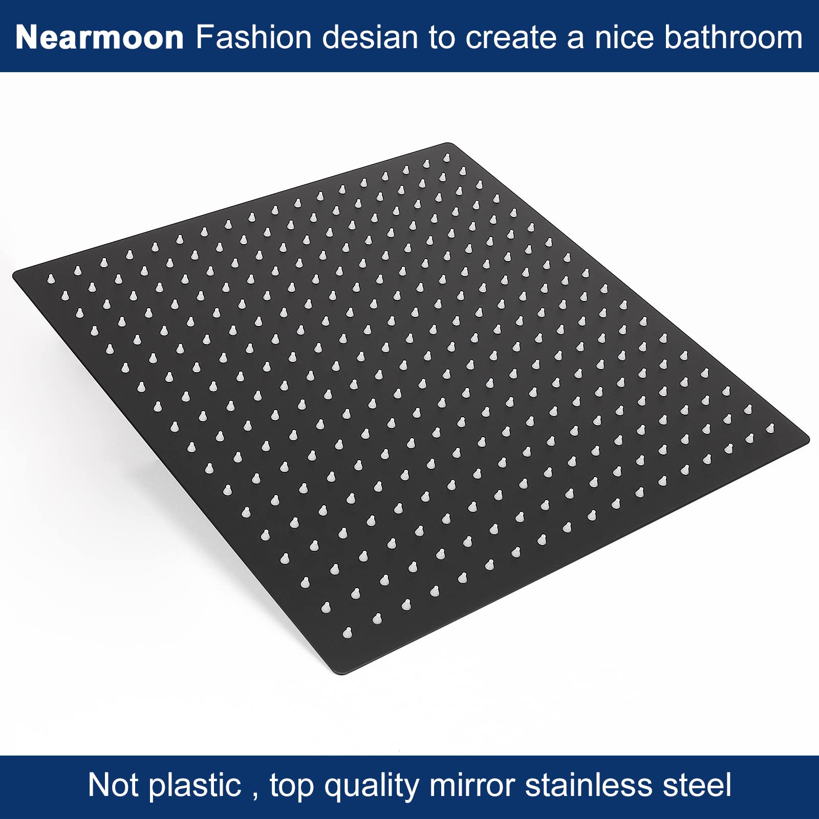 NearMoon 16 Inch Matte Black Rain Shower Head with Shower Arm - Stainless Steel Ceiling Mount Square Rainfall Showerhead for Full Body Waterfall Coverage | Perfect for Luxurious Spa-Like Bathroom Experience & Modern Home Upgrade