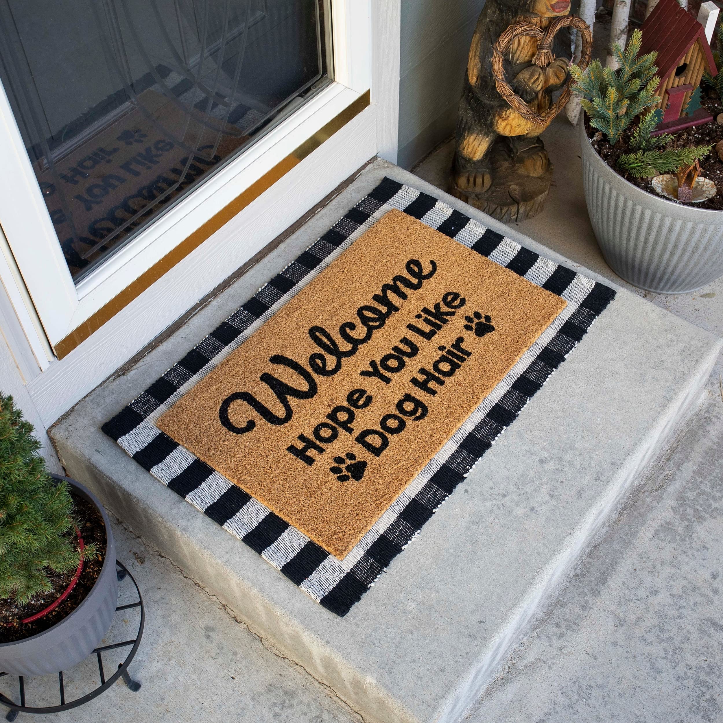 BIRDROCK HOME 18x30 Layered Welcome Mat - Non-Slip Vinyl Backed Outdoor Doormat for Front Door Entryway - Natural Fade Design - Dog Hair Friendly - Perfect for Porch, Patio & Mudroom Use