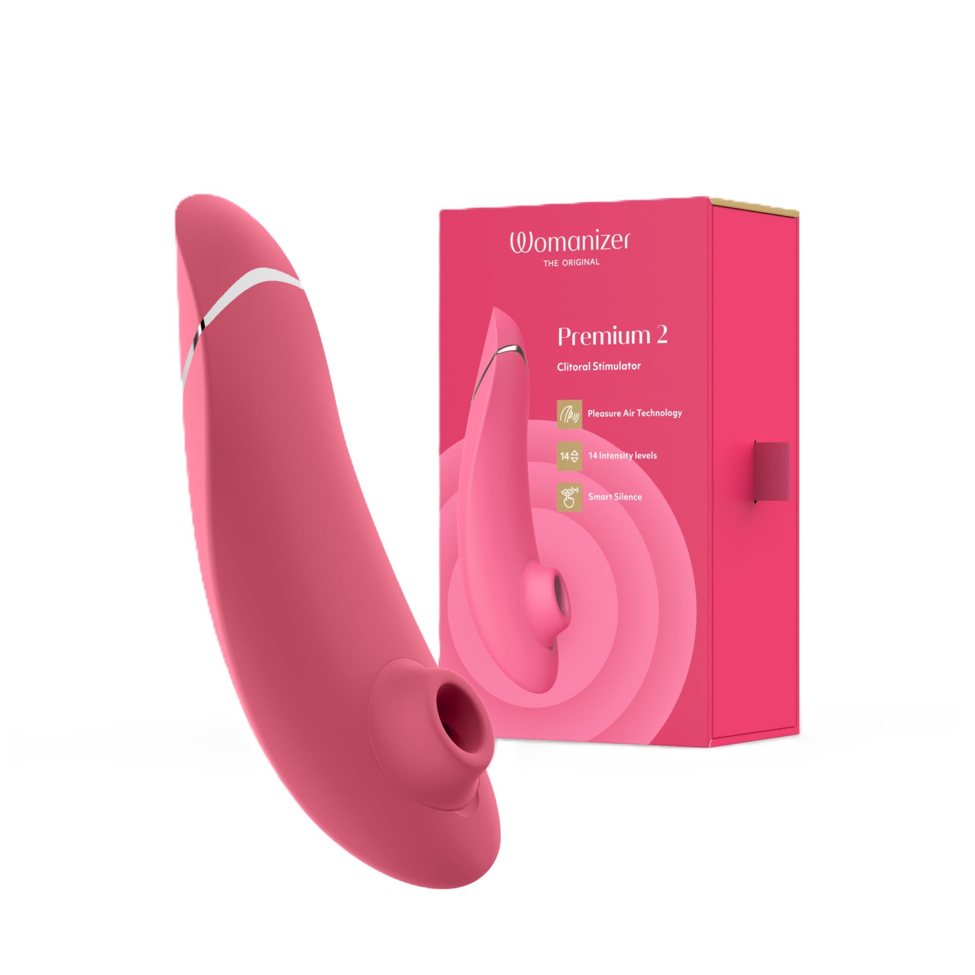 Womanizer Premium 2 Clitoral Stimulator for Women - 14 Suction Speeds, Waterproof, Rechargeable Adult Sex Toy | Clit Sucking Vibrator for Powerful Orgasms | Perfect for Solo Play, Couples & Sensual Massage | Pink