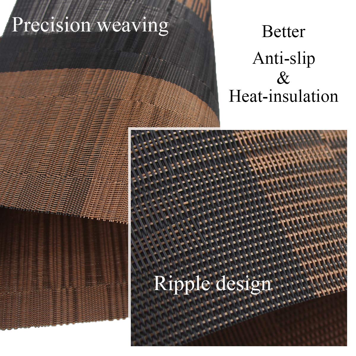 PIGCHCY Washable Vinyl Woven Placemats - Set of 6 Elegant & Durable Table Mats for Dining Room, Kitchen, or Outdoor Use (Bamboo-Brown)