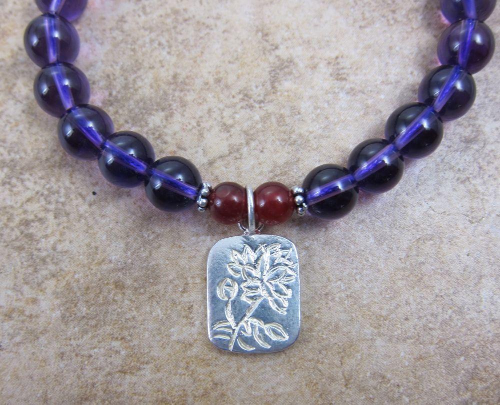 Amethyst and Lotus Wrist Mala Bracelet - Natural Healing Crystal Meditation Beads for Yoga, Mindfulness & Spiritual Practice