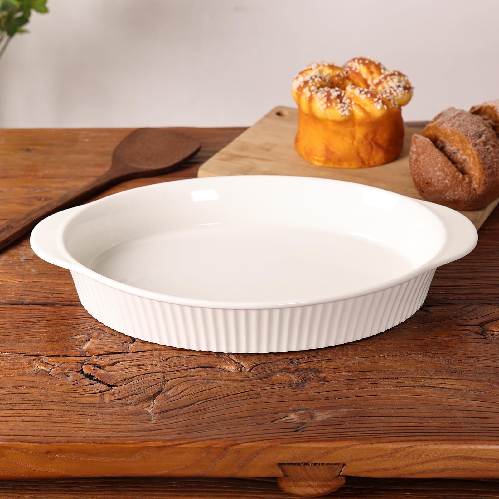 LEETOYI 9x13 Inch Porcelain Oval Au Gratin Baking Dish - Large White Bakeware with Double Handles for Casseroles, Lasagna & Serving - Perfect for Home Kitchen, Dinner Parties & Holiday Meals