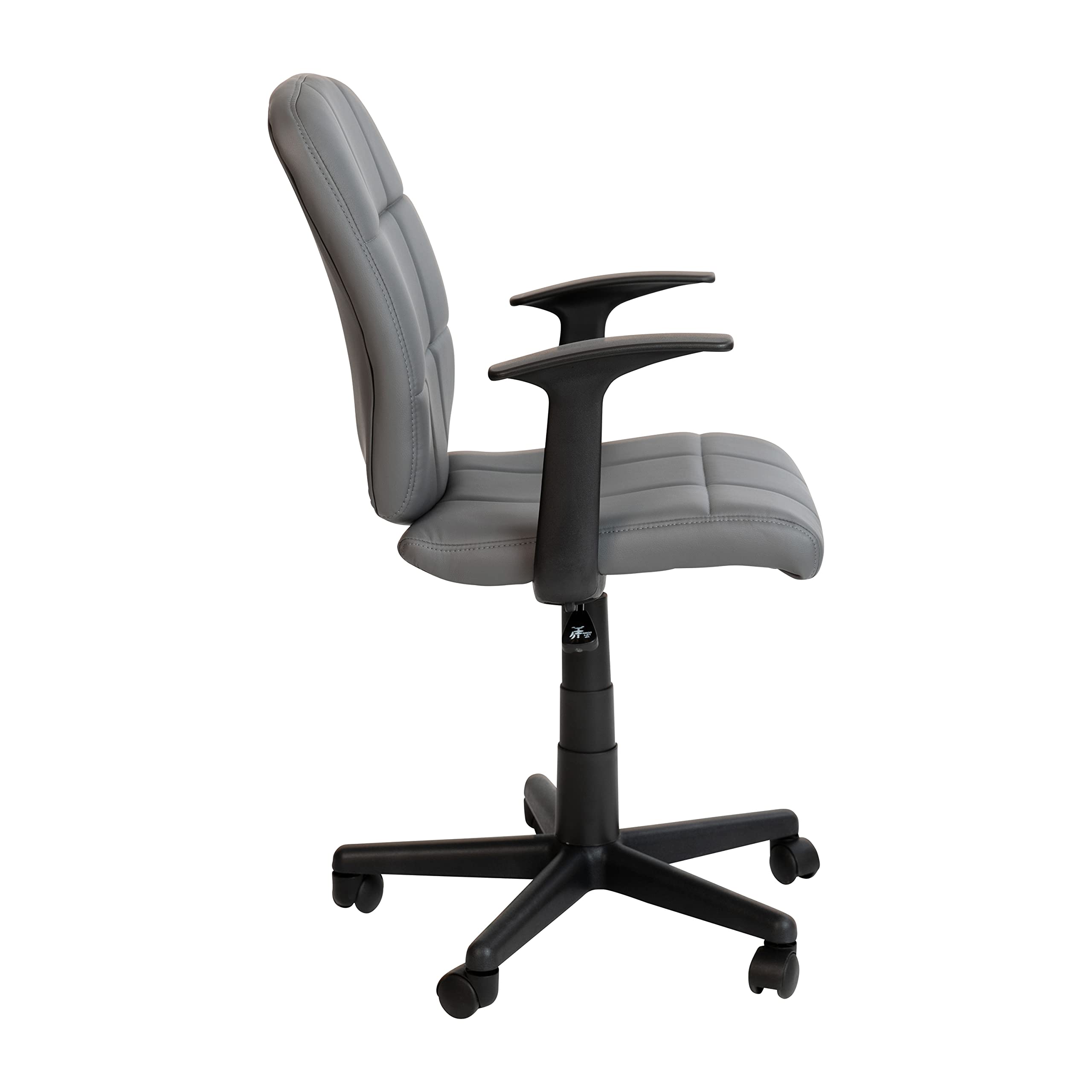 Ergonomic Mid Back Swivel Task Chair with Adjustable Arms - Gray Vinyl Upholstery, Tufted Back & 360° Rotation - Perfect for Office, Home Workspace & Gaming Setup