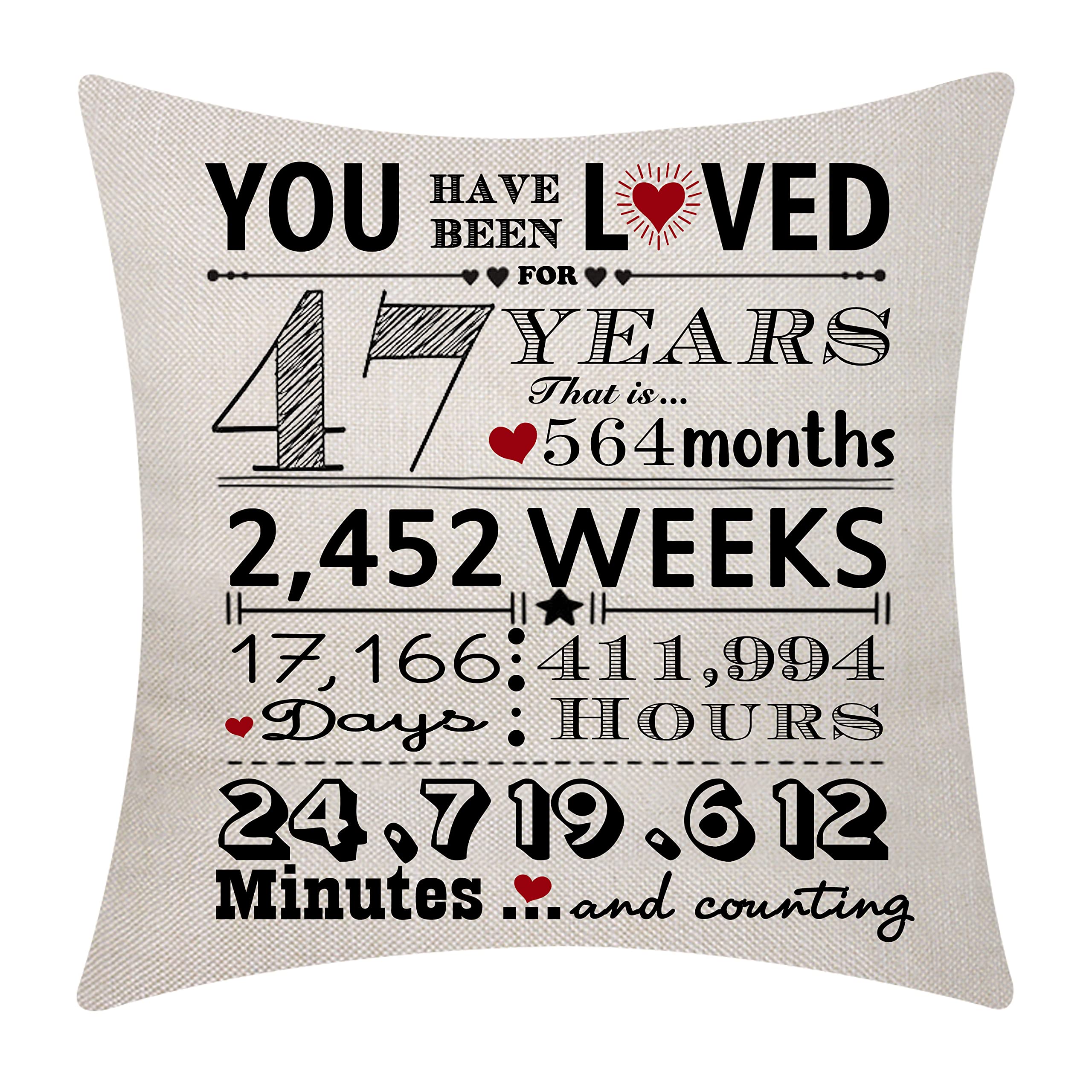 47th Birthday Gifts for Women & Men - 47 Years Old Birthday Decorations, Throw Pillow Cover - 