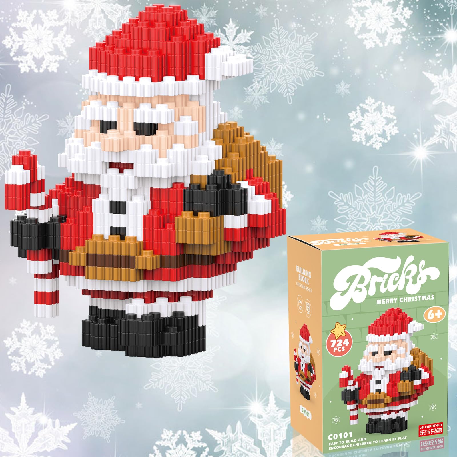 Lego-Compatible Christmas Santa Claus Stacking Blocks Set - DIY Micro Building Blocks for Kids Ages 7-12 | Perfect Holiday Gift, Stocking Stuffer & Birthday Present for Christmas & New Year | Fun Creative Play & Home Decoration