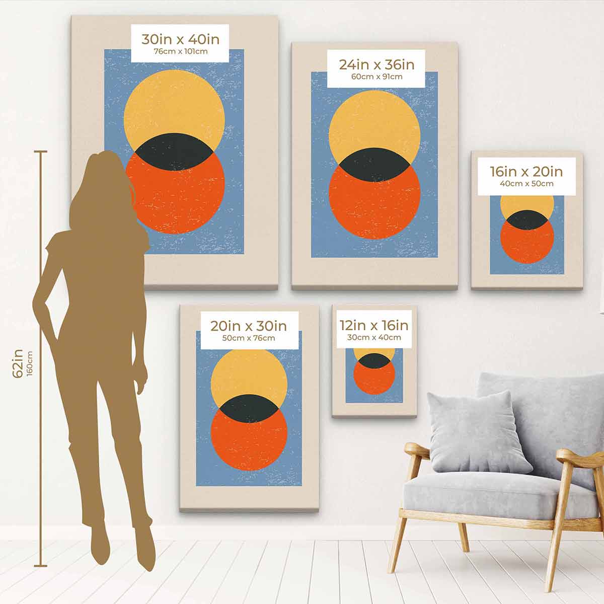 Orange Circle Wall Art Canvas 0668 - Modern Abstract Painting for Living Room, Bedroom & Office Decor