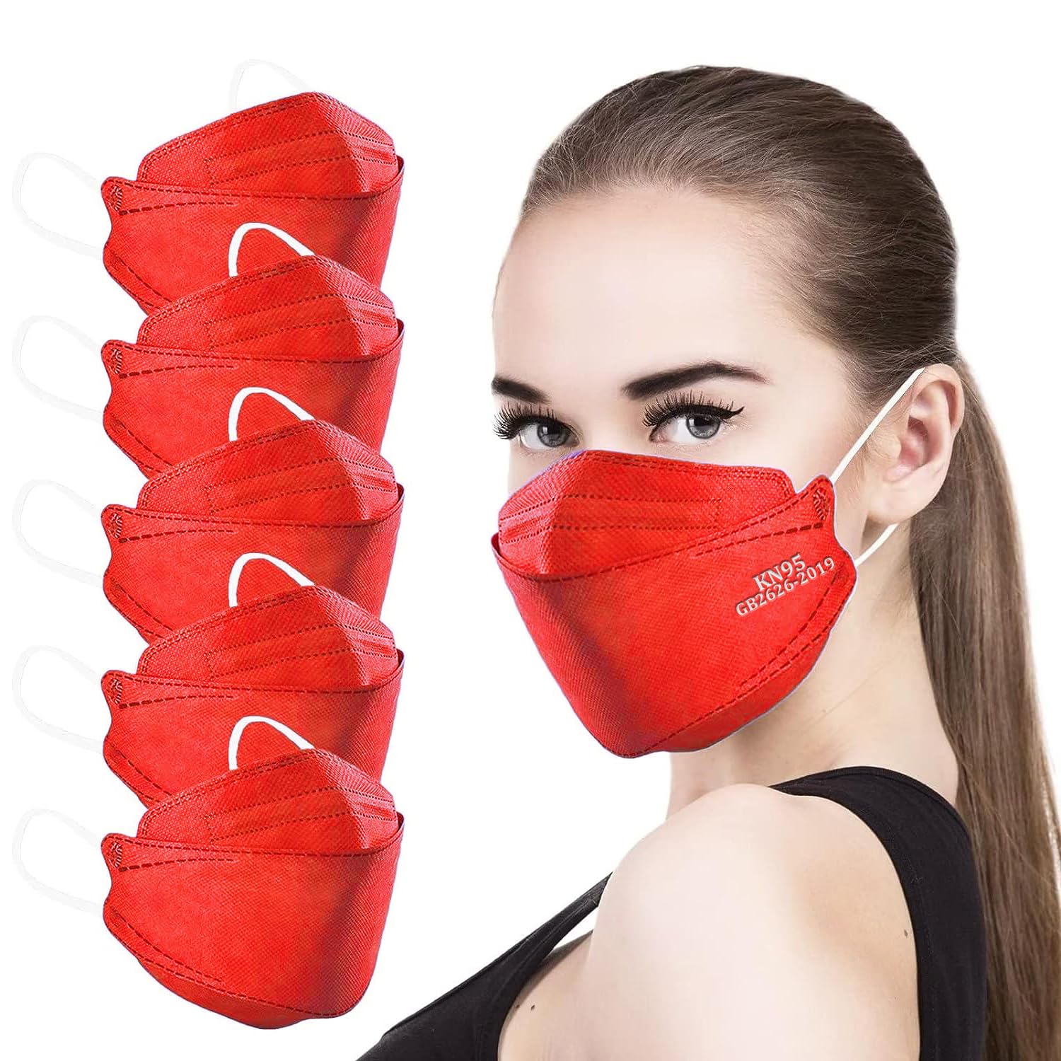 AKG K KN95 Face Masks 100 Pack - Individually Wrapped 5-Ply Disposable Protective Masks with 95% Filtration Efficiency - PM2.5, Smoke & Dust Protection - for Work, Travel & Daily Use