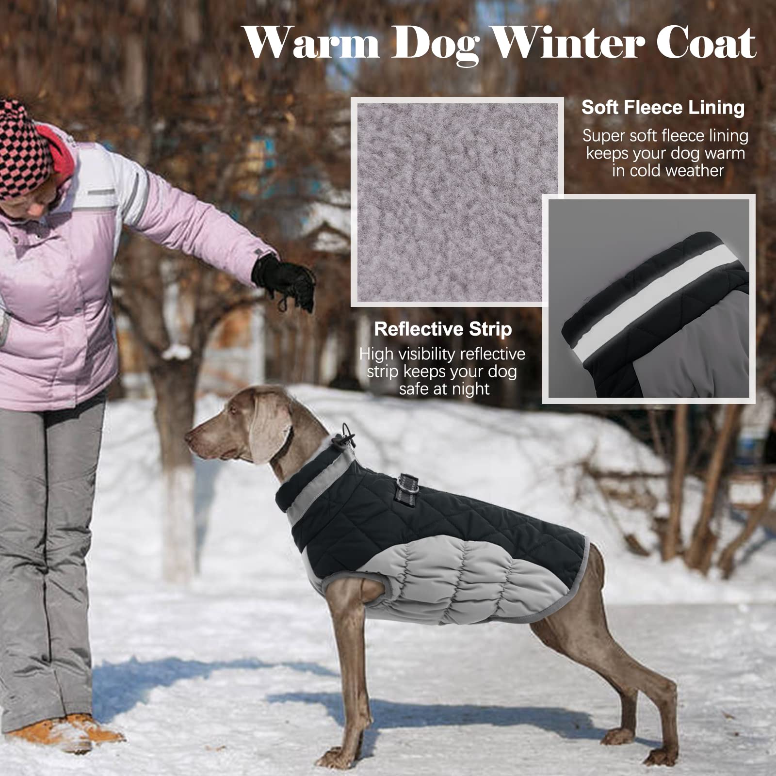 Lelepet Warm Winter Dog Coat - Windproof Reflective Fleece Jacket with Harness & Zipper for Small Medium Large Dogs | Cold Weather Protection for Outdoor Walks & Daily Use
