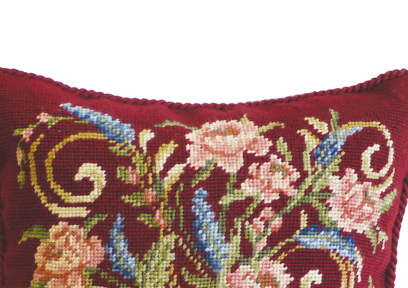 Premium 14x14 Inch Needlepoint Throw Pillow Cover - Hydrangea Bouquet Floral Design for Sofa, Couch & Bed Decor | Home Decoration Accent | Red Cushion for Living Room, Bedroom & Dorm