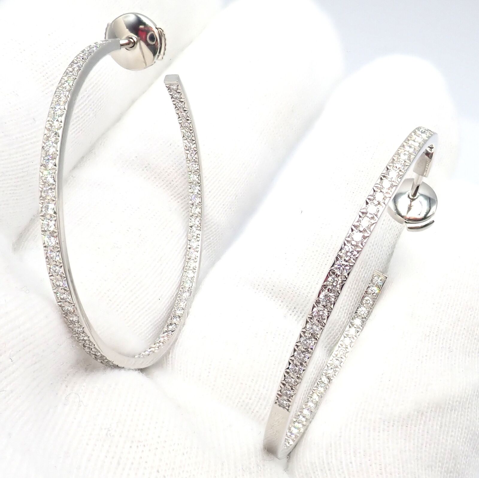 Authentic Tiffany & Co Platinum Metro Diamond Large Inside Out Hoop Earrings - Luxury Diamond Hoops for Women, Perfect for Weddings, Parties & Special Occasions