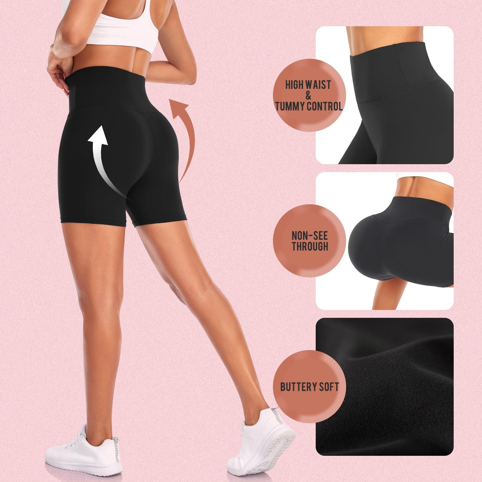 5 Pack High Waisted Biker Shorts for Women – 5