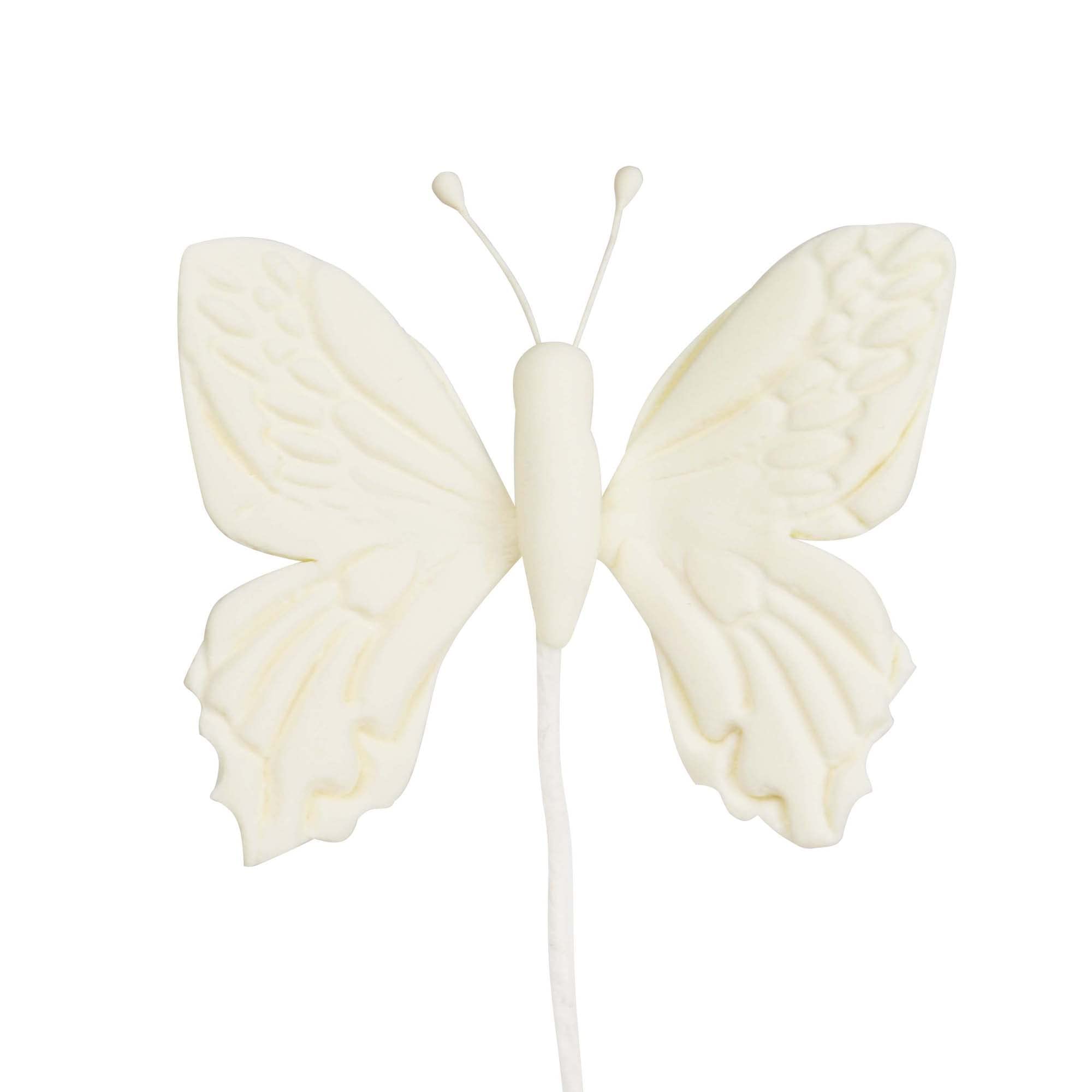 O'Creme White Gumpaste Butterfly Cake Toppers - 6 Pack Edible Sugar Paste Decorations (2.25