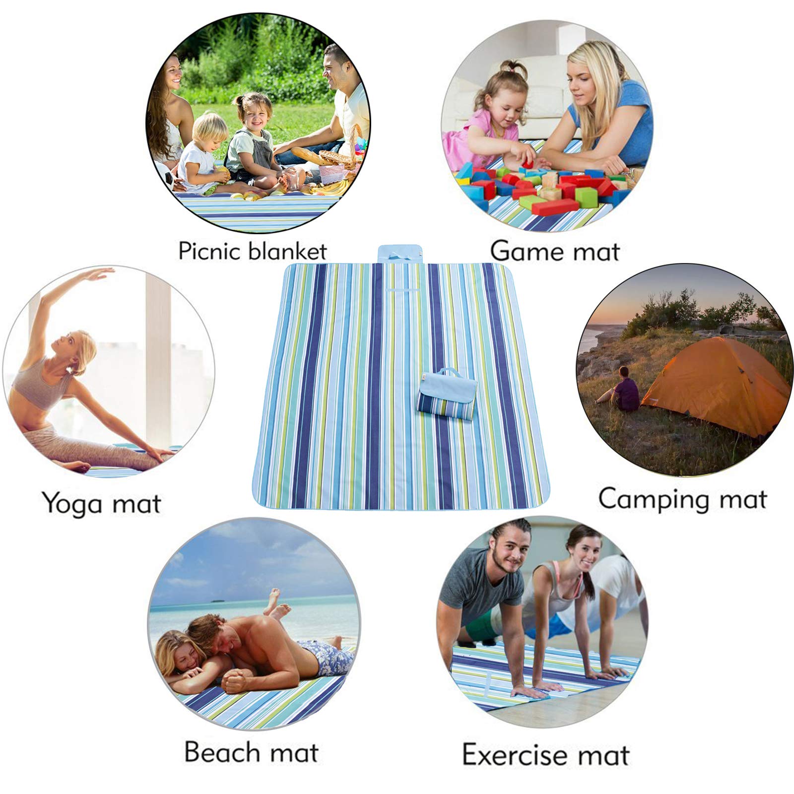 Extra Large Sandproof Waterproof Beach Blanket - Lightweight Portable Picnic Mat for Camping, Hiking, Travel & Outdoor Activities | Perfect for Beach, Park, Grass & Indoor Use
