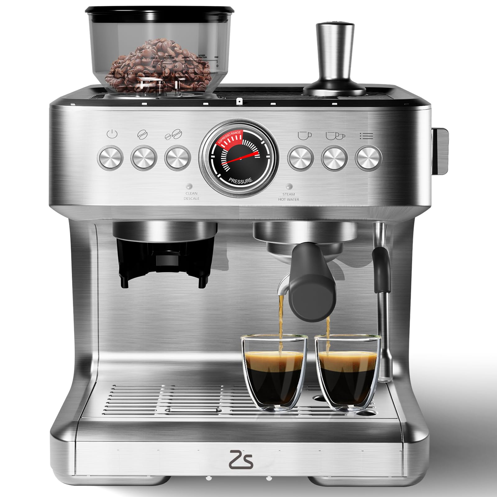 Premium 20 Bar Semi-Automatic Espresso Machine with Built-in Grinder & Milk Frother - PID Temperature Control, 95oz Water Tank - Perfect for Crafting Lattes, Cappuccinos & Macchiatos at Home or Café